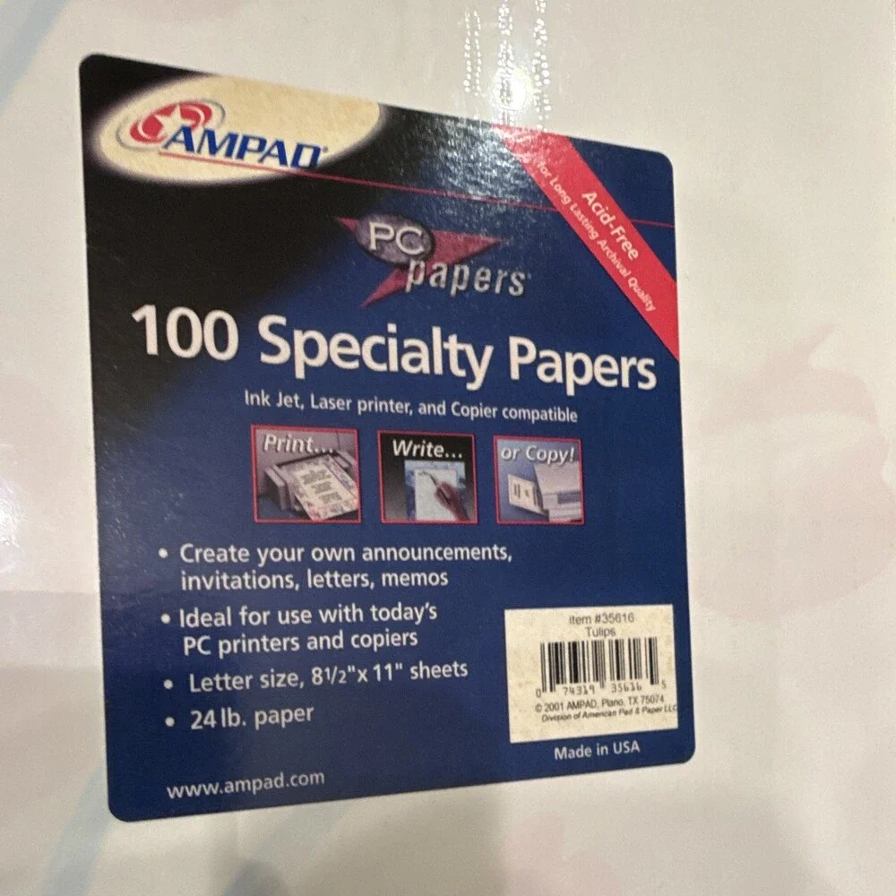 Lot of 2 Ampad PC Papers Tulips Specialty Acid-Free Paper 8.5x11 24lb 200 Sheets